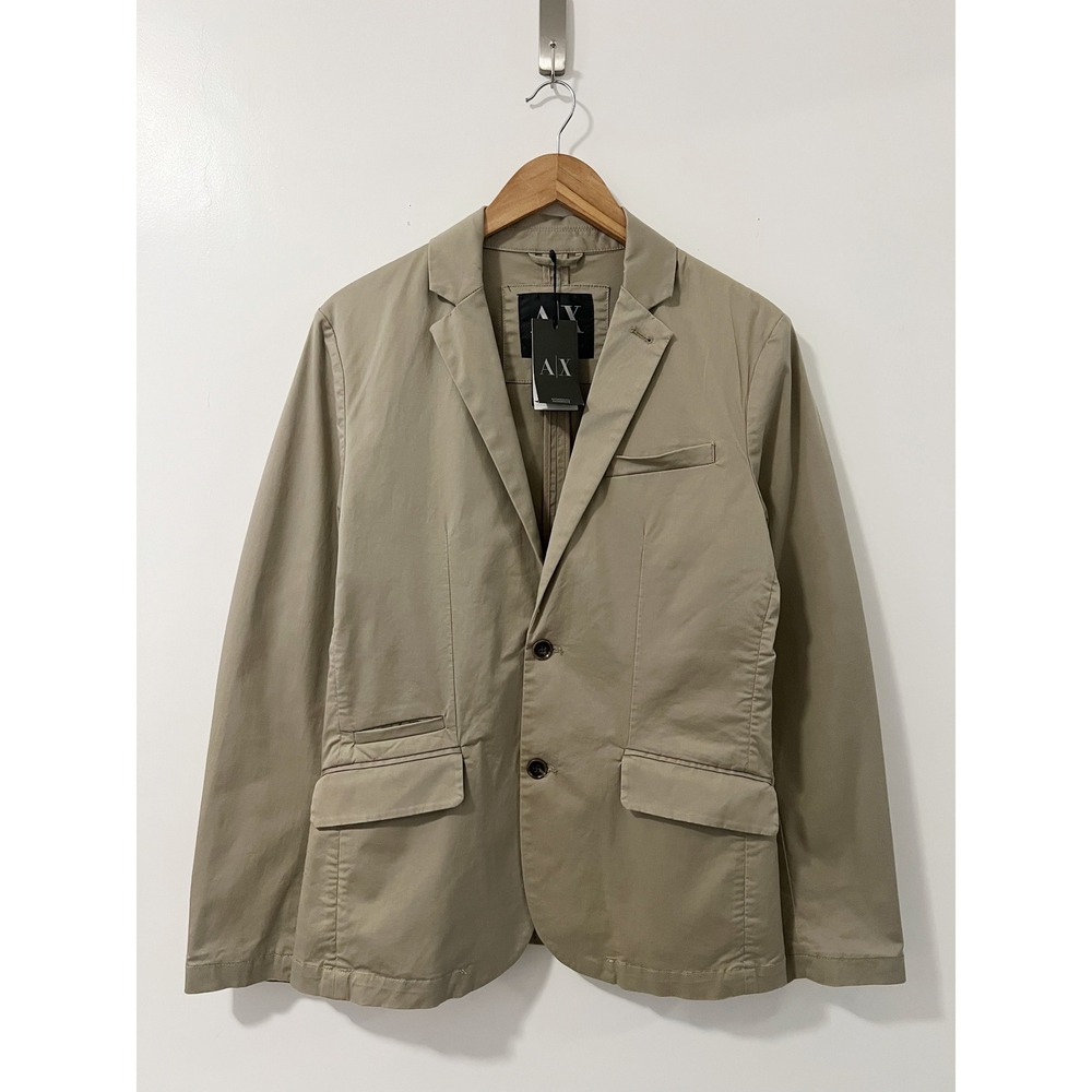 Armani Exchange Mens Khaki Tan Cotton Stretch‎ 2-Button Blazer Jacket Small